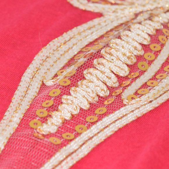 Y2k L8ter Butterfly Cold Shoulder V-Neck Top Blouse Fuchsia Pink Gold Sequin M - Picture 9 of 11